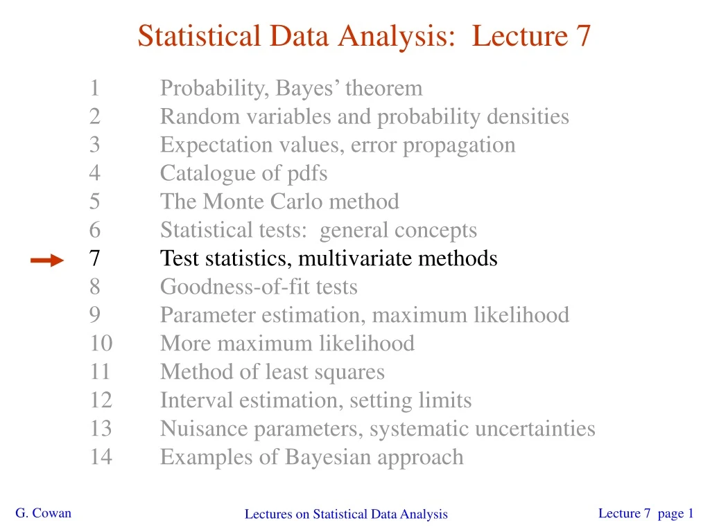 statistical data analysis lecture 7