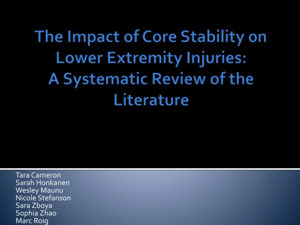 The Impact of Core Stability on Lower Extremity Injuries:  A Systematic Review of the Literature