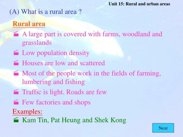 (A) What is a rural area ?