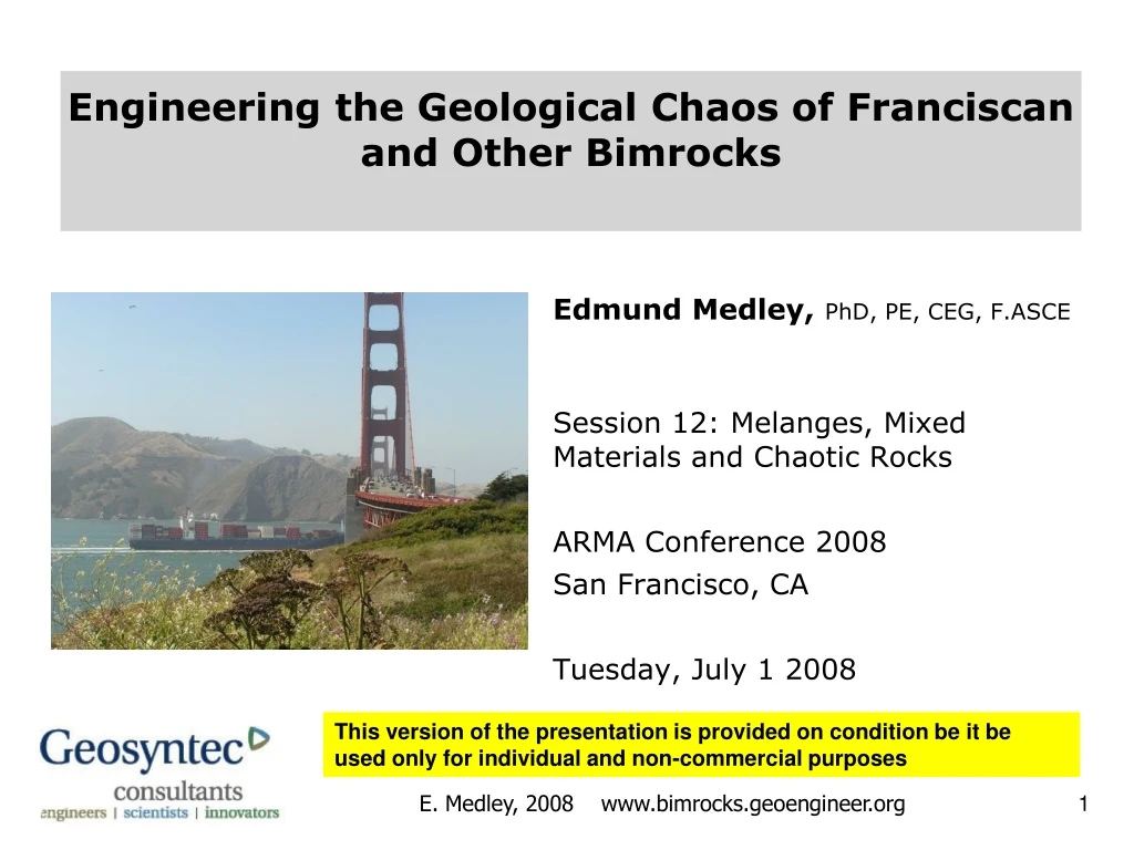 engineering the geological chaos of franciscan and other bimrocks