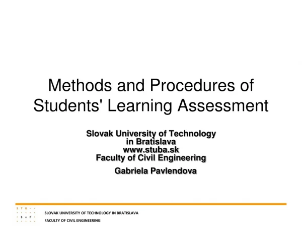 Methods and Procedures of Students' Learning Assessment