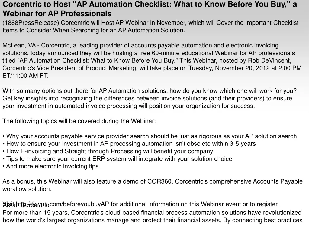 corcentric to host ap automation checklist what