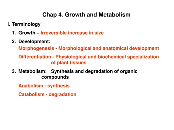 Chap 4. Growth and Metabolism