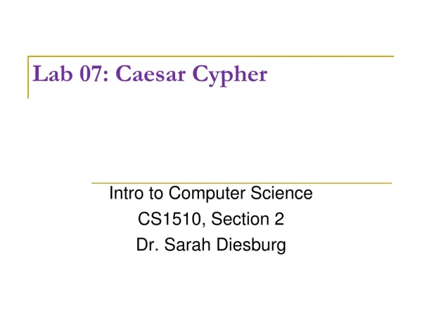 Lab 07: Caesar Cypher