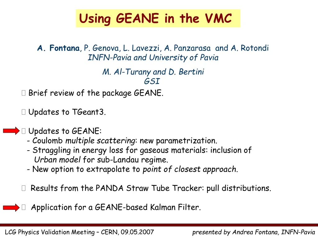 using geane in the vmc