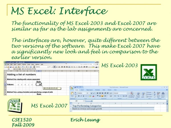 MS Excel: Interface