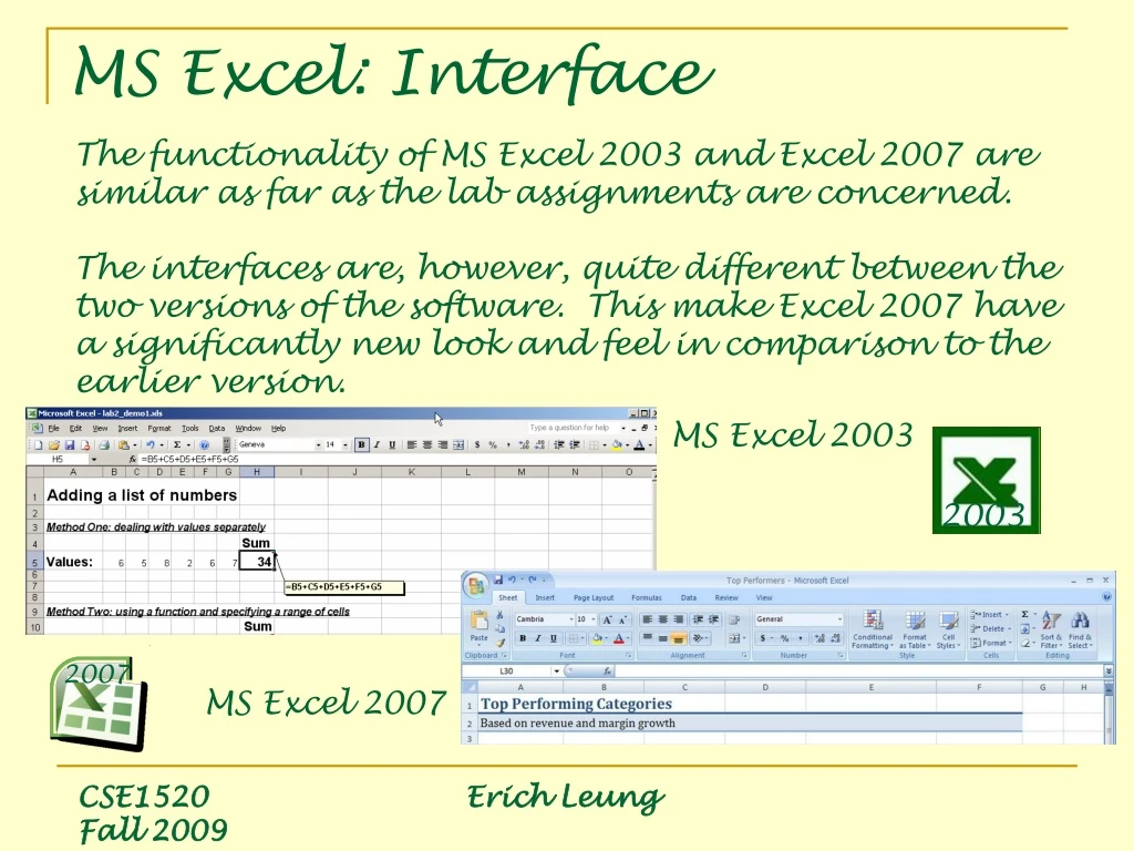 ms excel interface