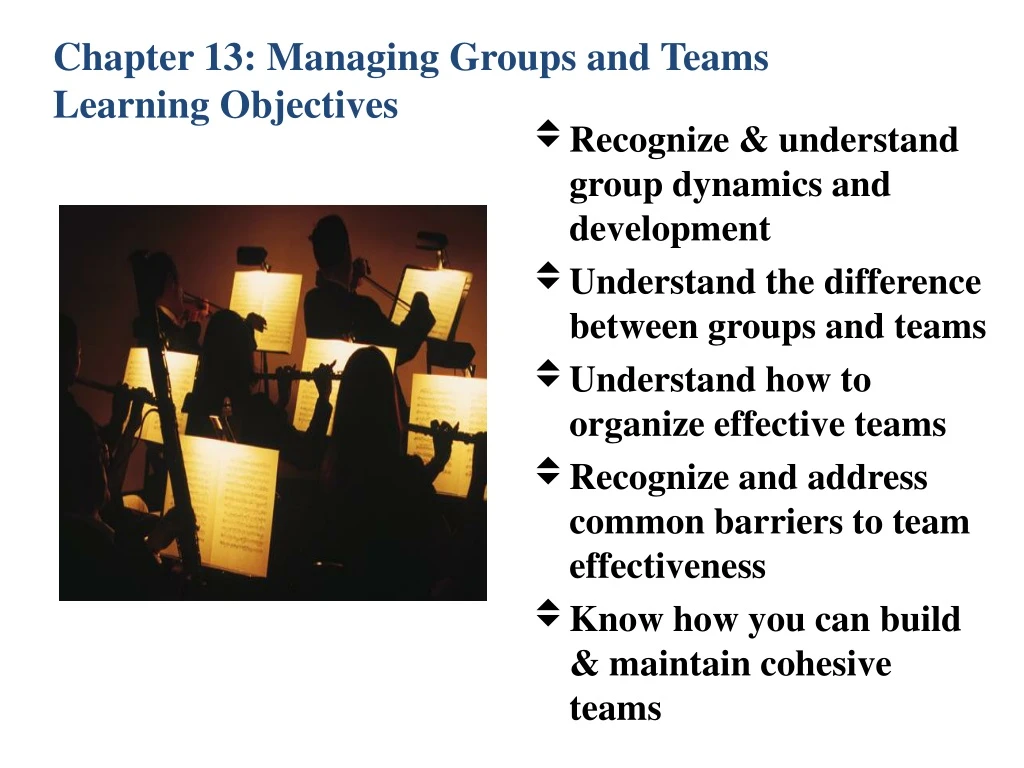 chapter 13 managing groups and teams learning objectives