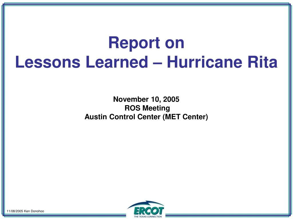 report on lessons learned hurricane rita november