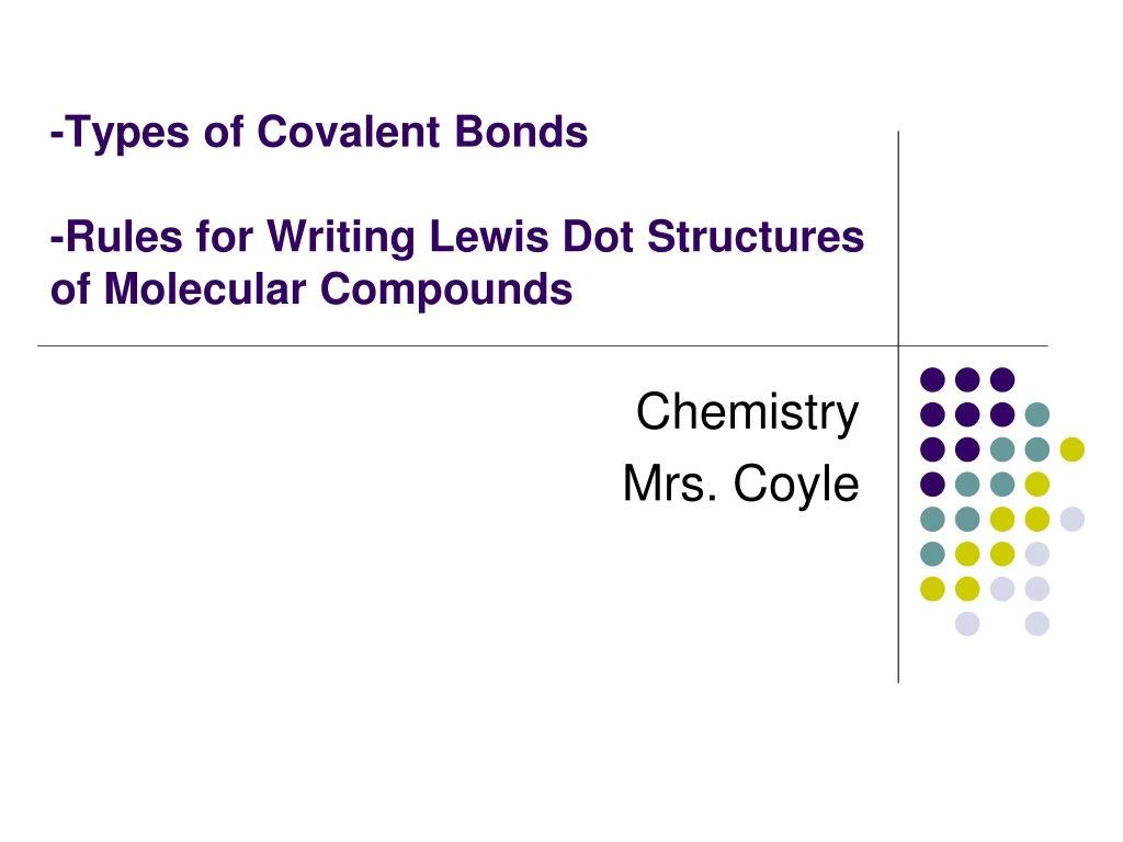 types of covalent bonds rules for writing lewis dot structures of molecular compounds