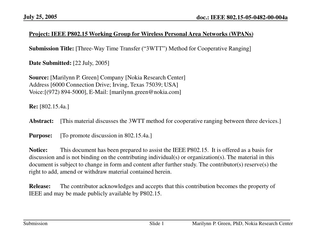 project ieee p802 15 working group for wireless