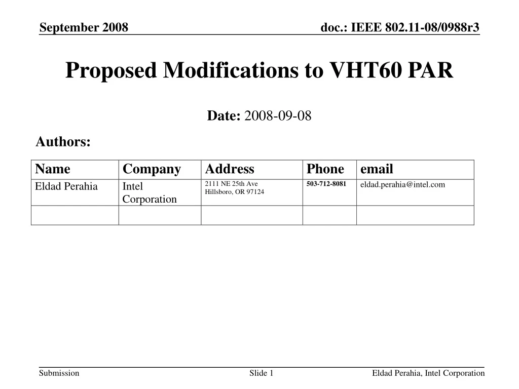 proposed modifications to vht60 par