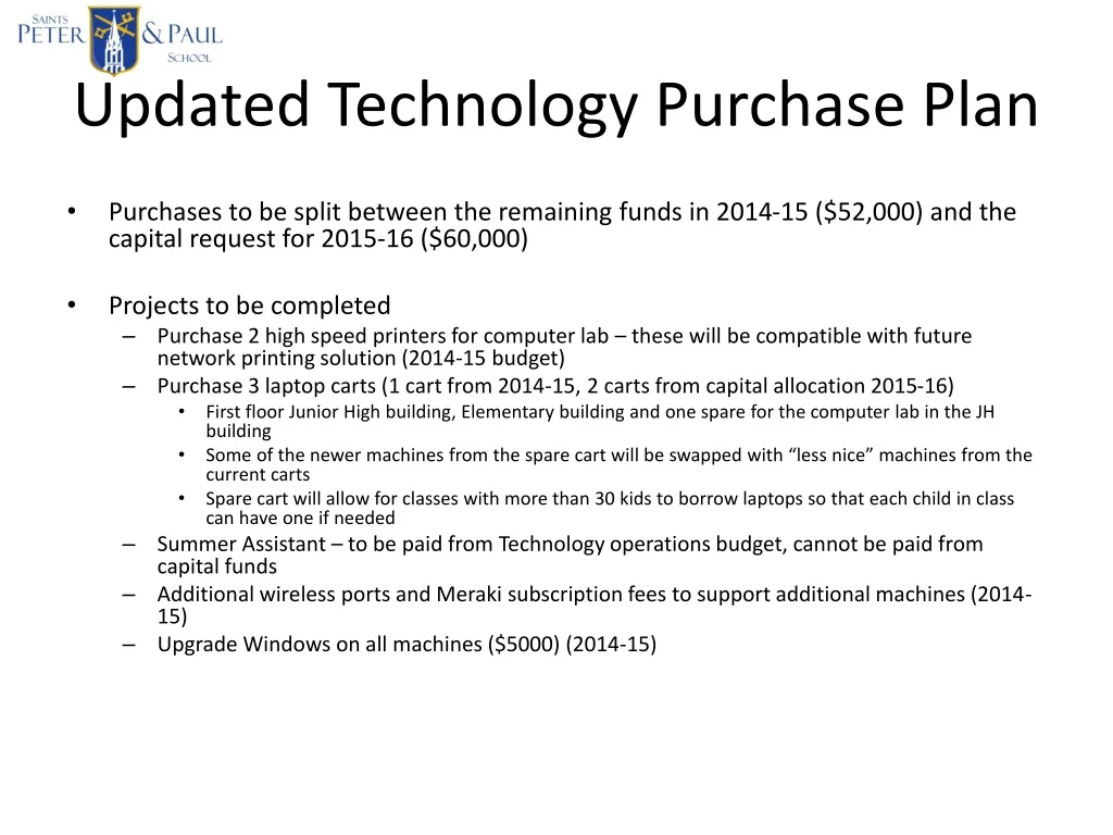 updated technology purchase plan