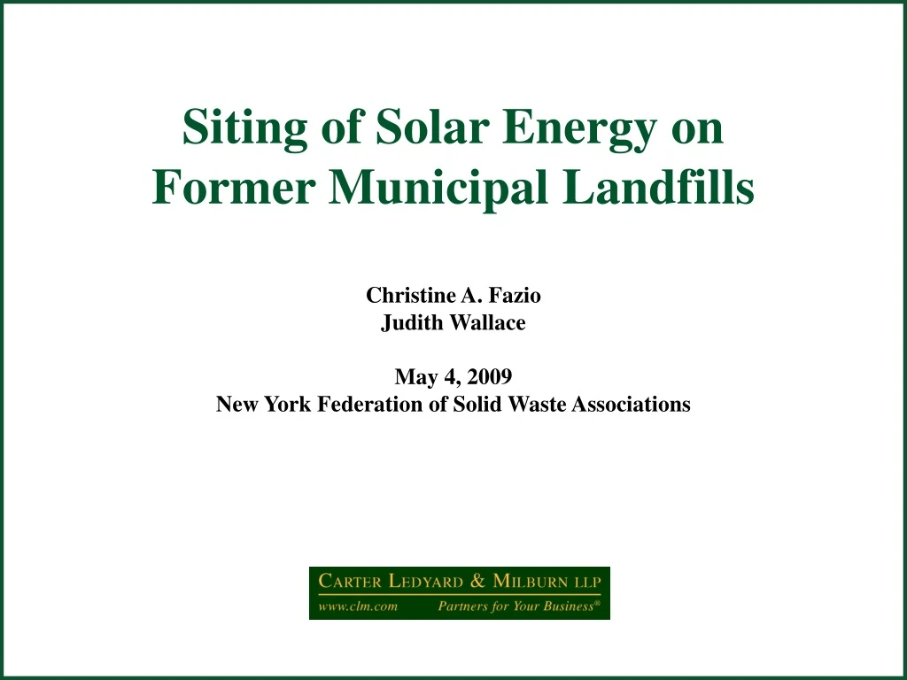 siting of solar energy on former municipal landfills