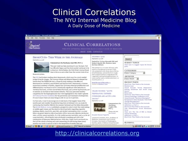 Clinical Correlations  The NYU Internal Medicine Blog A Daily Dose of Medicine