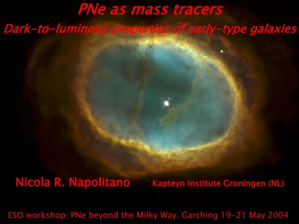 PNe as mass tracers Dark-to-luminous properties of early-type galaxies