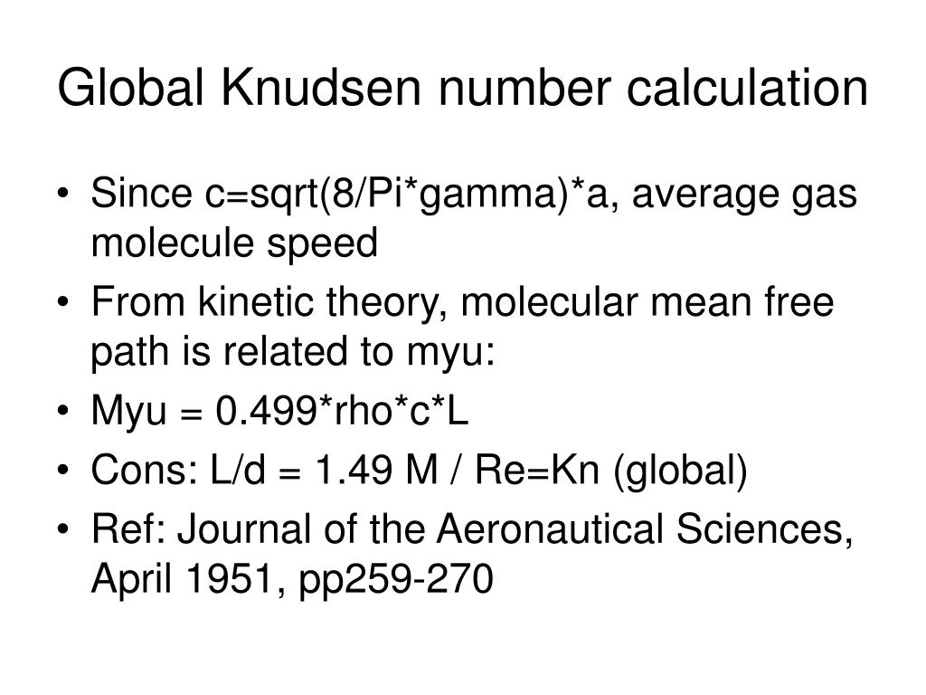 global knudsen number calculation