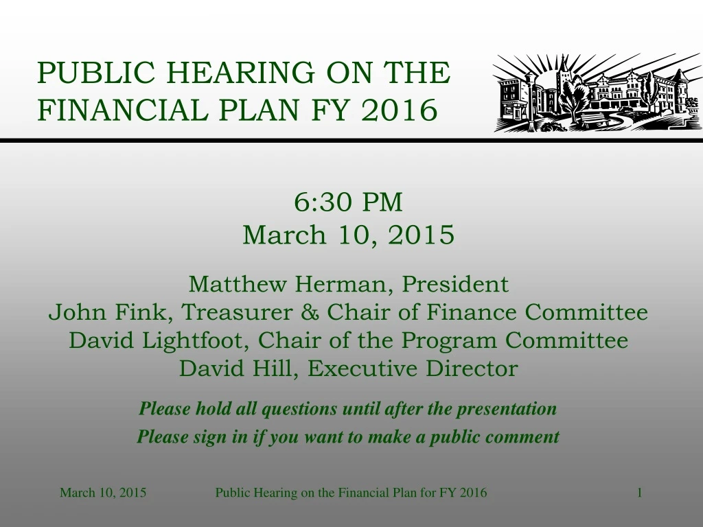 public hearing on the financial plan fy 2016