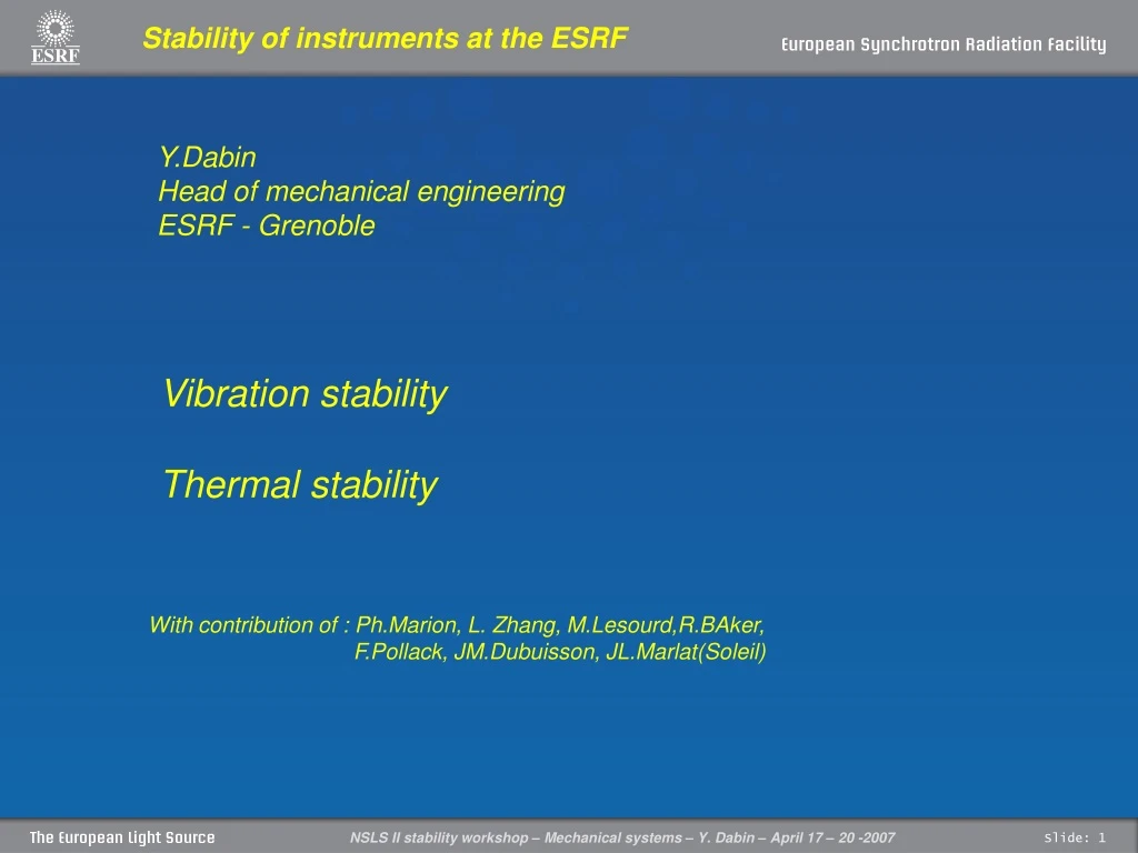 stability of instruments at the esrf