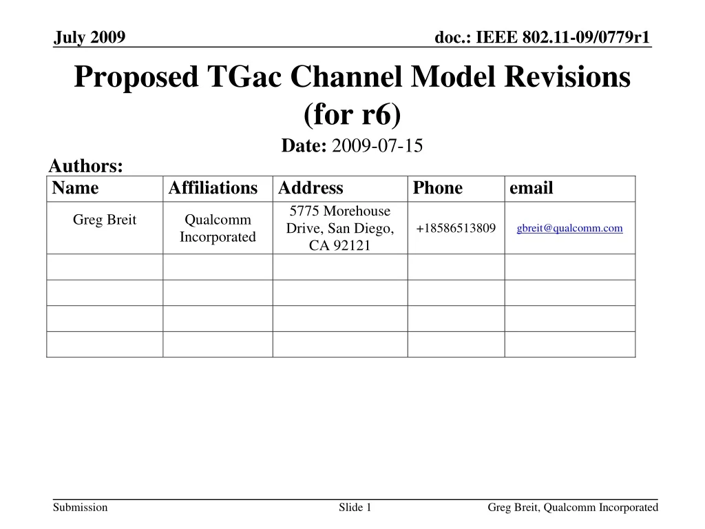 proposed tgac channel model revisions for r6