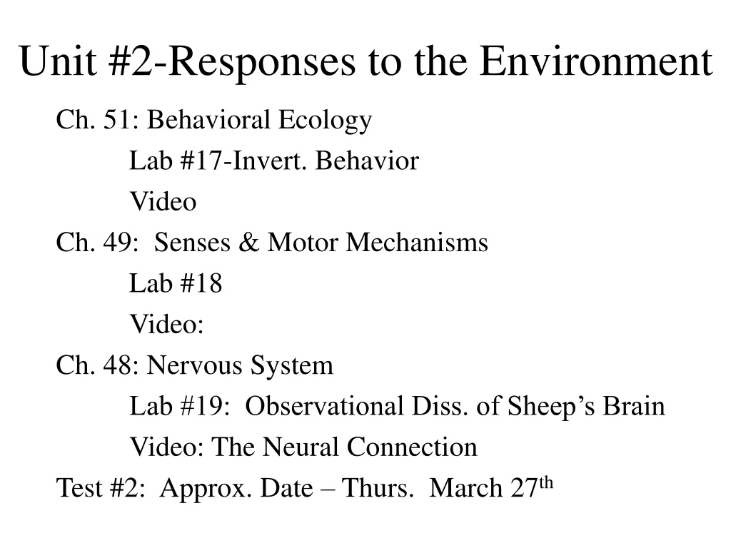 unit 2 responses to the environment