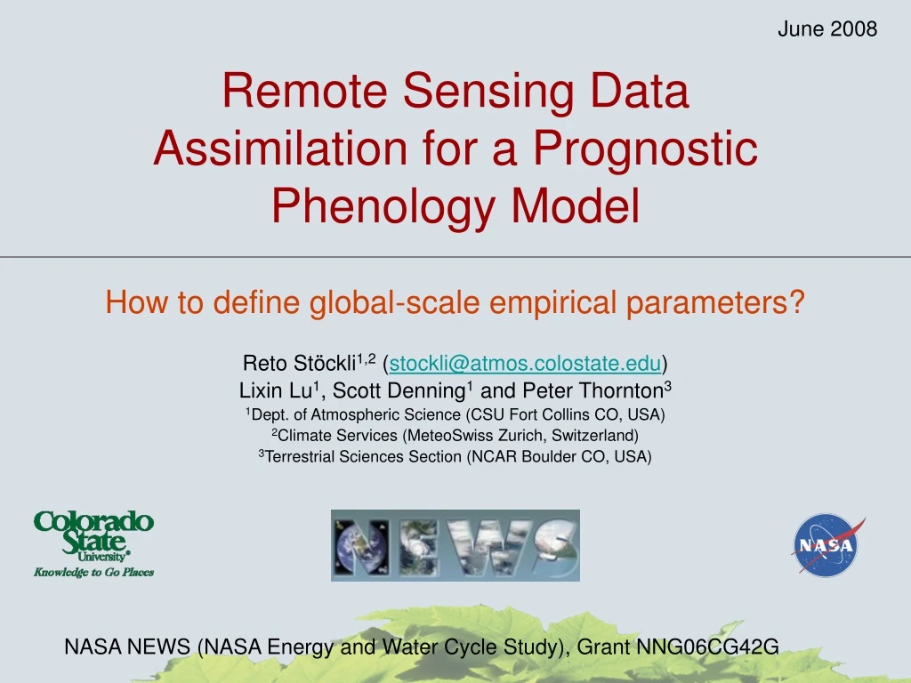 remote sensing data assimilation for a prognostic phenology model
