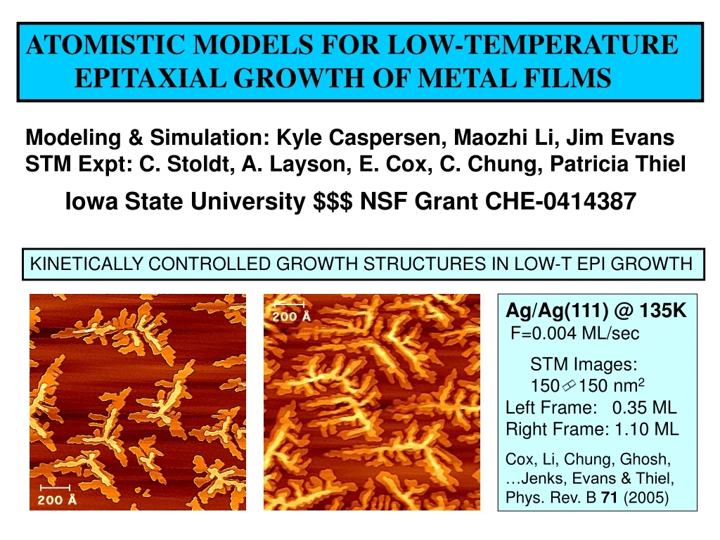 atomistic models for low temperature epitaxial