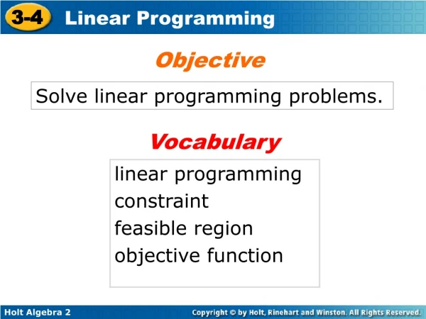 linear programming constraint feasible region objective function