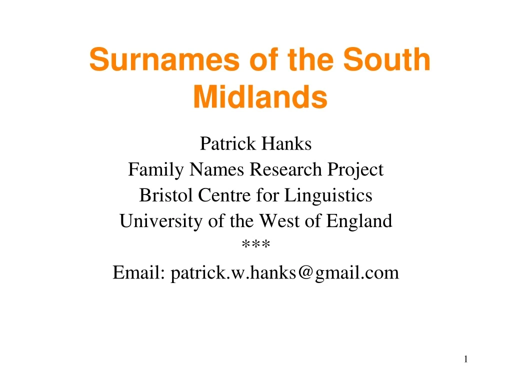 surnames of the south midlands