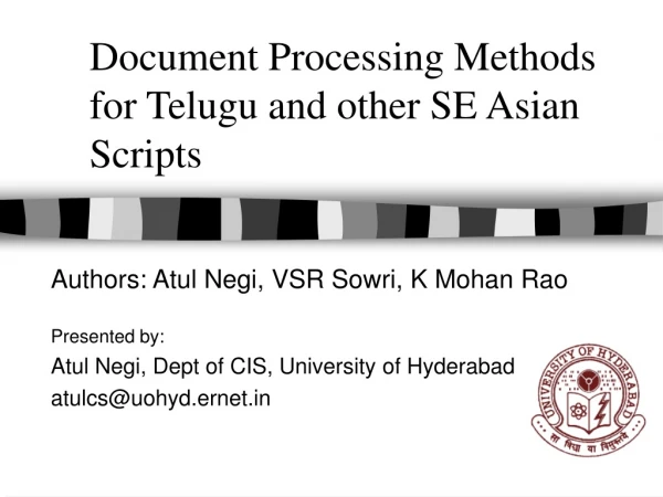 Document Processing Methods for Telugu and other SE Asian Scripts