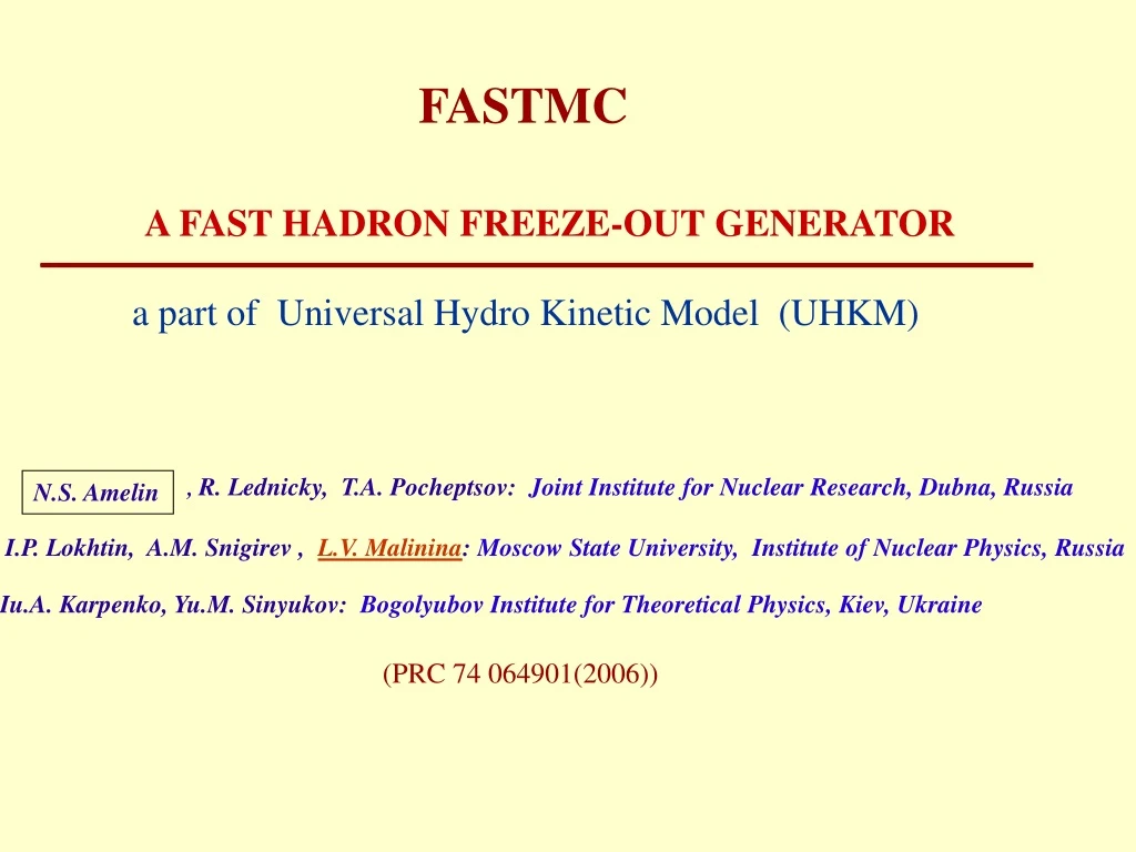 a fast hadron freeze out generator