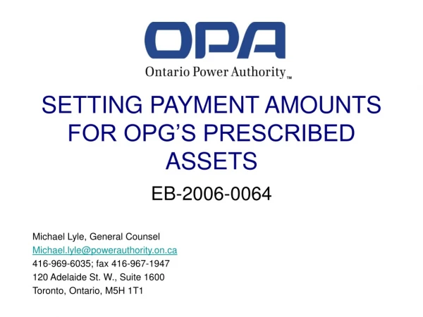 SETTING PAYMENT AMOUNTS FOR OPG’S PRESCRIBED ASSETS