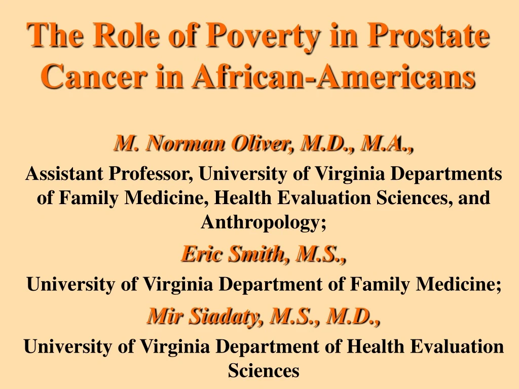 the role of poverty in prostate cancer in african americans