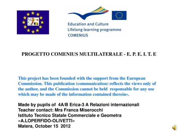 PROGETTO COMENIUS MULTILATERALE - E. P. E. I. T. E