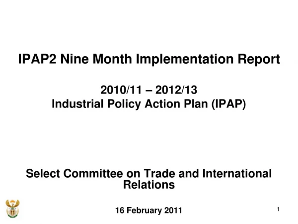 IPAP2 Nine Month Implementation Report 2010/11 – 2012/13  Industrial Policy Action Plan (IPAP)