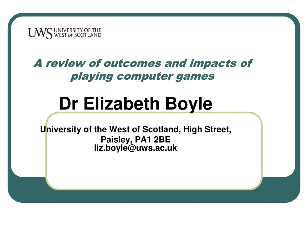 a review of outcomes and impacts of playing computer games