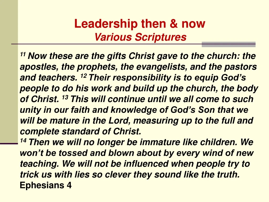 leadership then now various scriptures