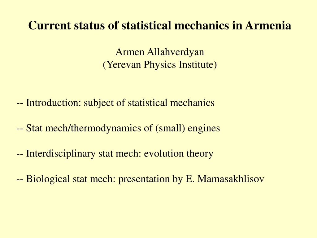 current status of statistical mechanics