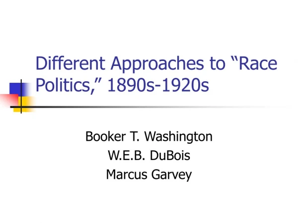 Different Approaches to “Race Politics,” 1890s-1920s