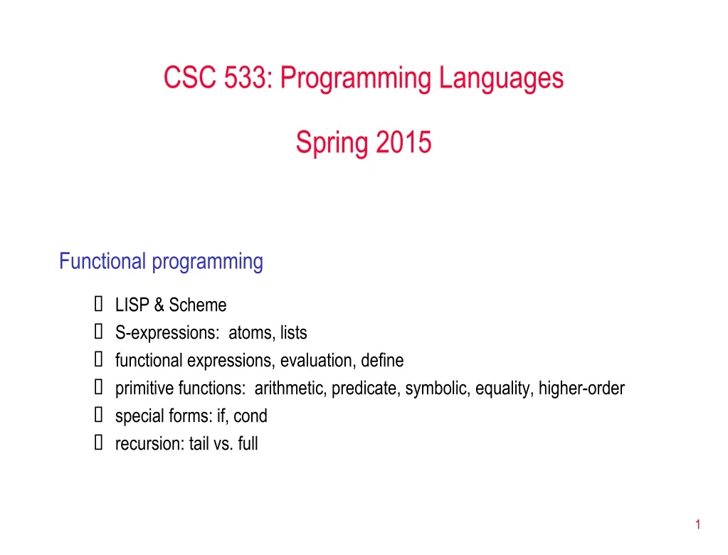 csc 533 programming languages spring 2015