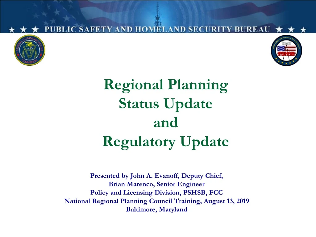 regional planning status update and regulatory update