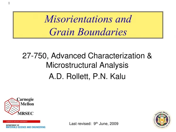 Misorientations and  Grain Boundaries