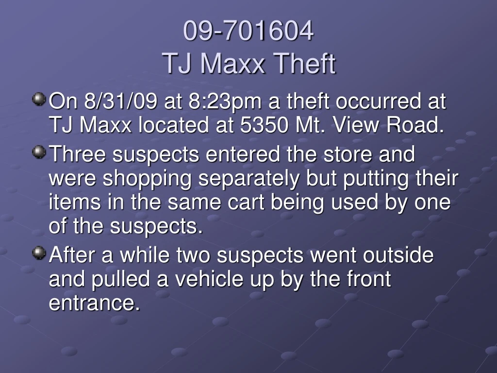 09 701604 tj maxx theft