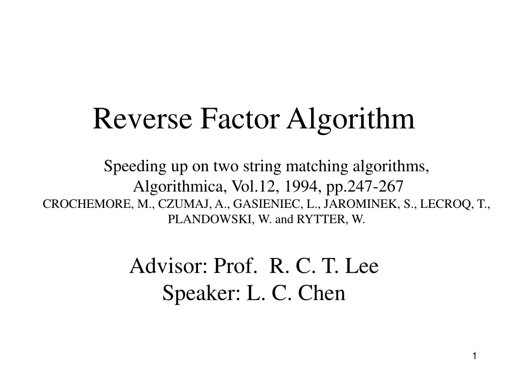 reverse factor algorithm