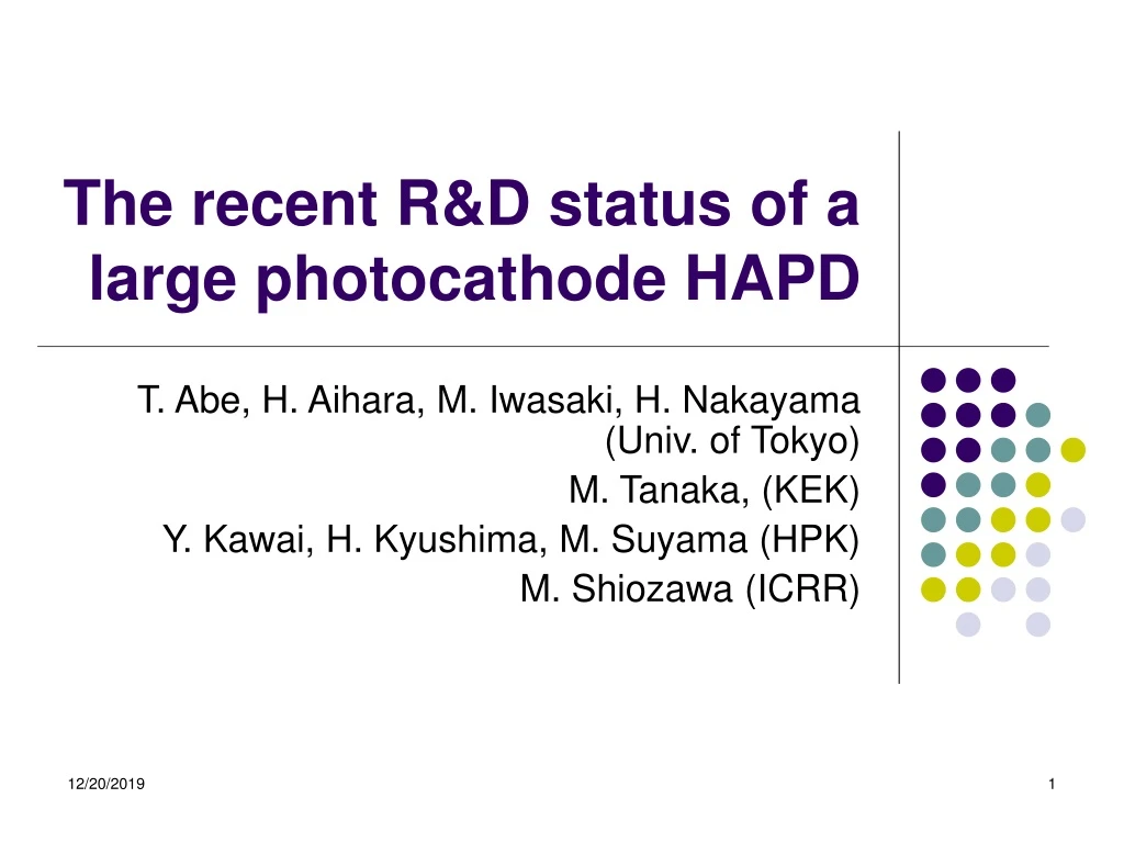 the recent r d status of a large photocathode hapd
