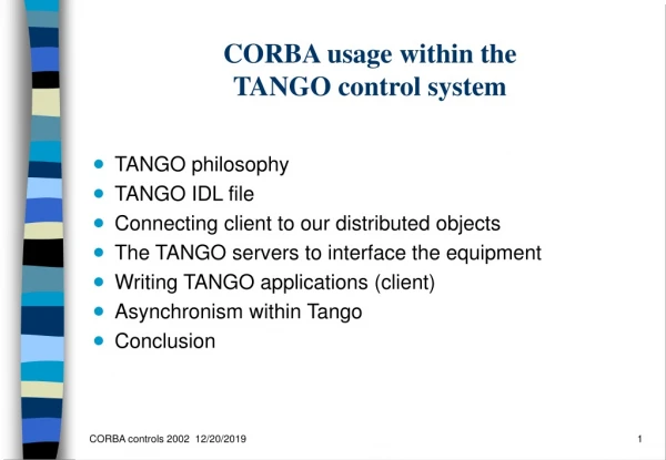 CORBA usage within the  TANGO control system