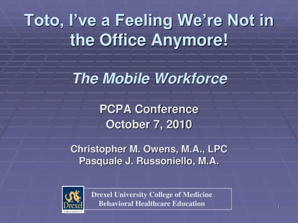 Toto, I’ve a Feeling We’re Not in the Office Anymore! The Mobile Workforce