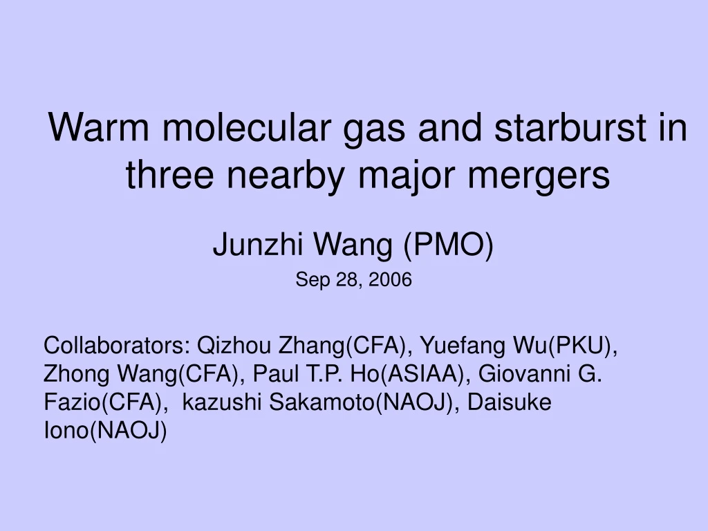 warm molecular gas and starburst in three nearby major mergers