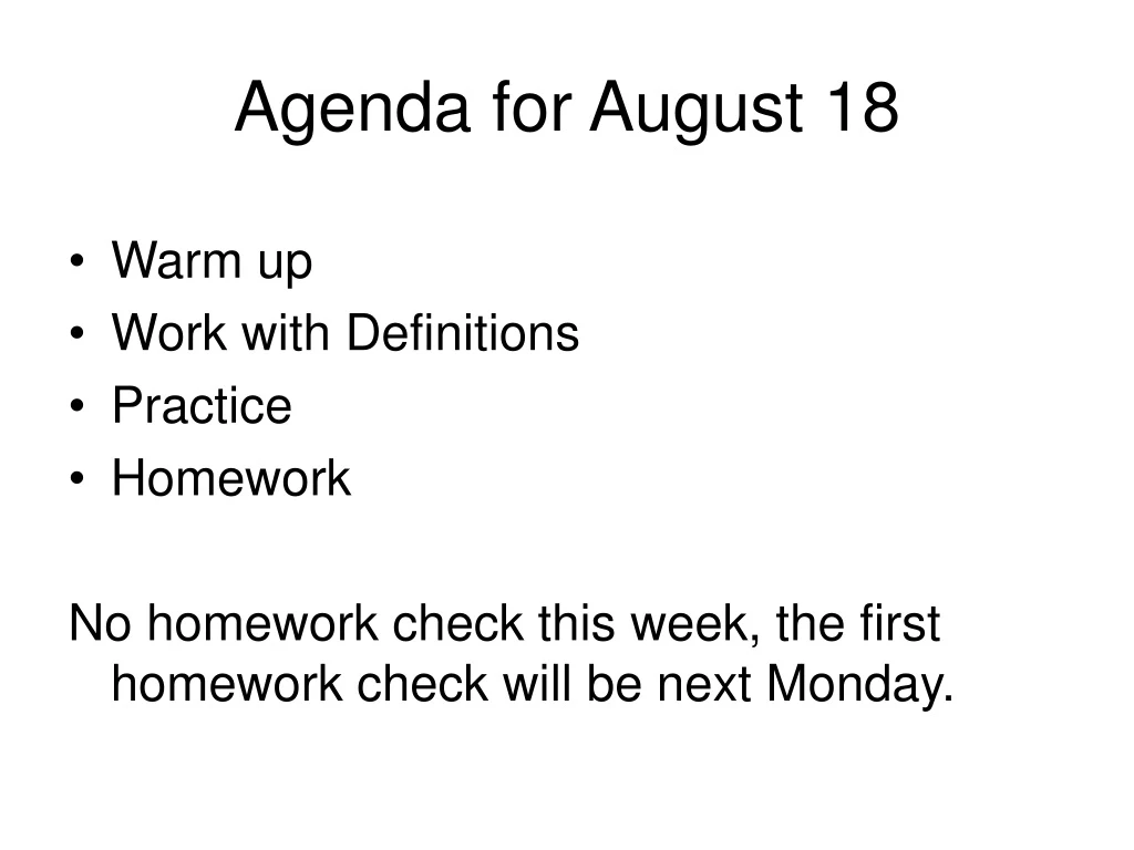 agenda for august 18