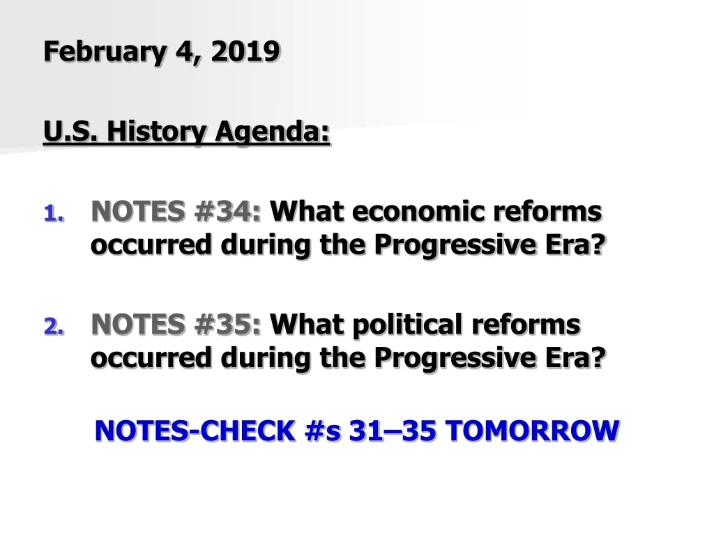 february 4 2019 u s history agenda notes 34 what